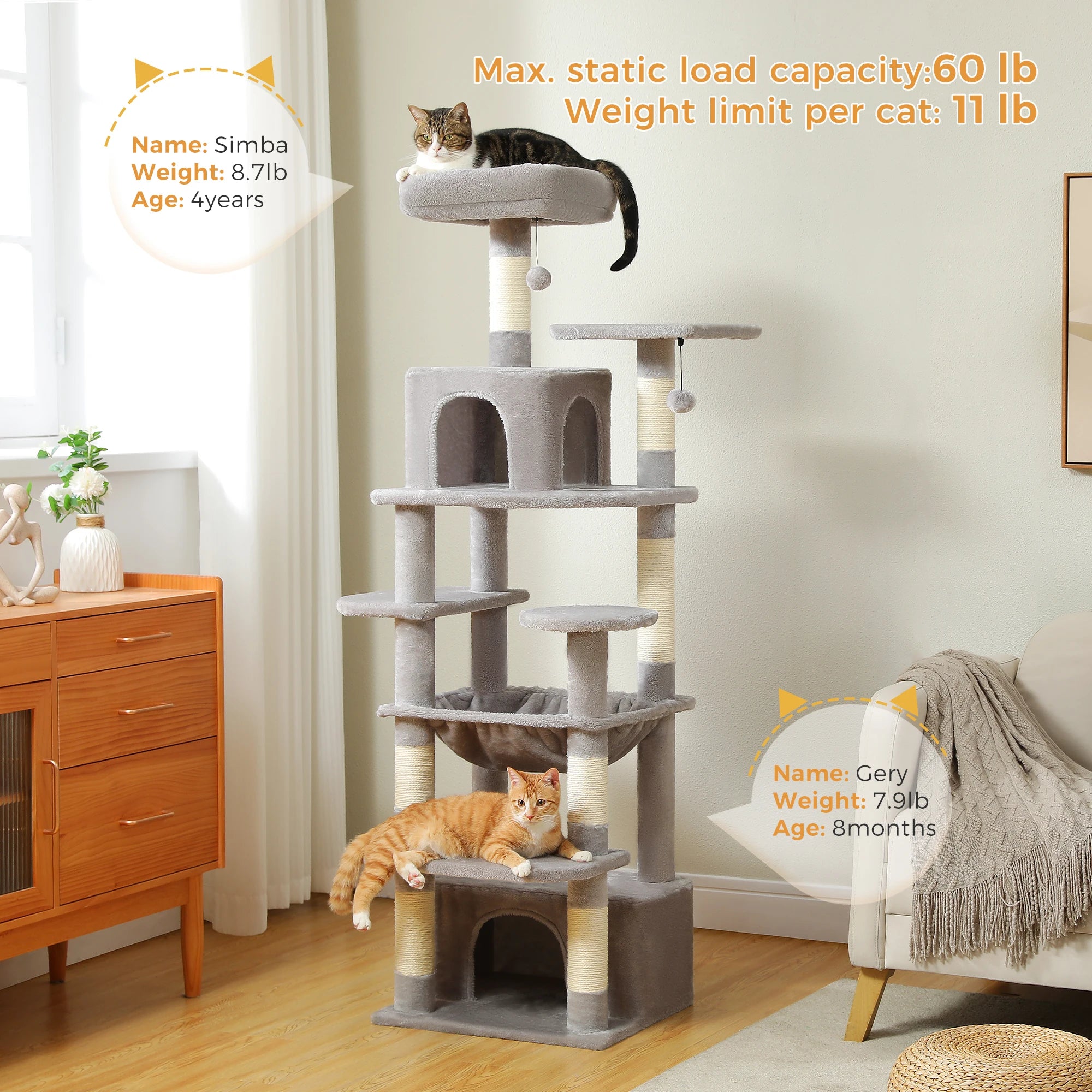 Tall Cat Tree with Scratching Posts